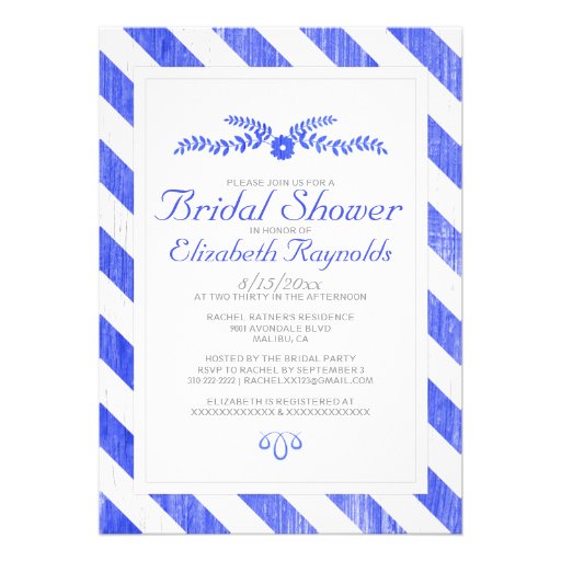 Royal Blue Stripes Bridal Shower Invitations