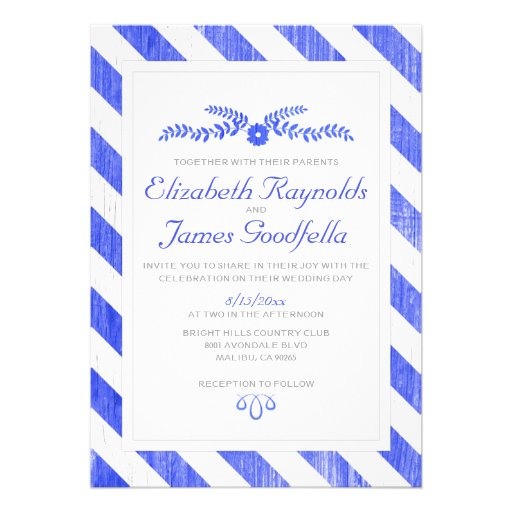 Royal Blue Stripes Wedding Invitations