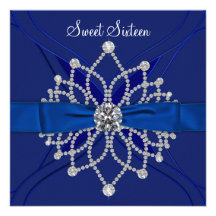 Royal Blue Sweet Sixteen Birthday Party Custom Invite