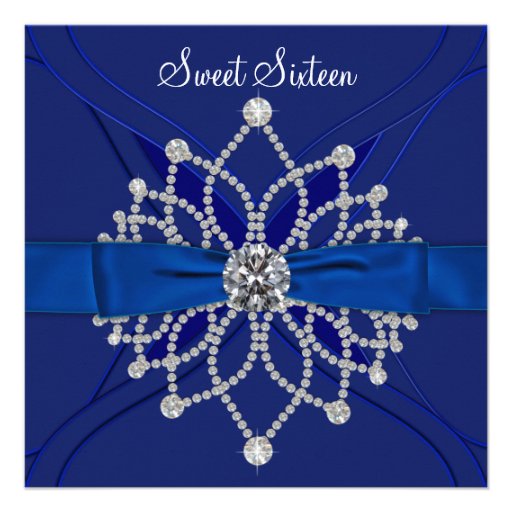 Royal Blue Sweet Sixteen Birthday Party Custom Invite (front side)