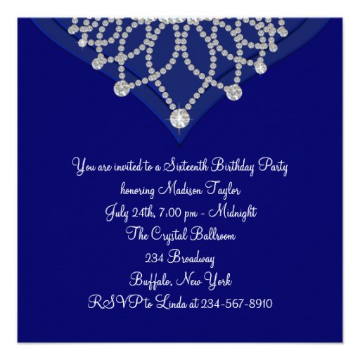 Royal Blue Sweet Sixteen Birthday Party Custom Invite