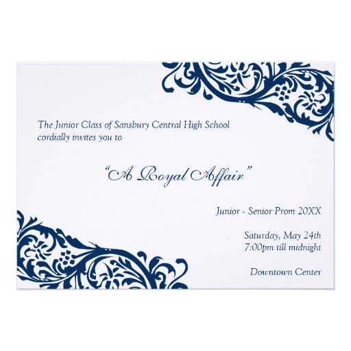 Royal blue traditional  junior formals senior prom custom invite