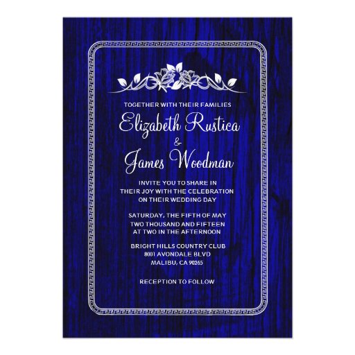 Royal Blue Vintage Barn Wood Wedding Invitations