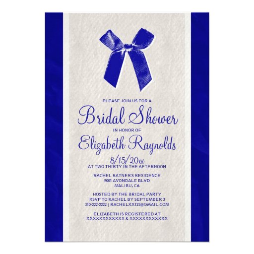 Royal Blue Vintage Bow Linen Bridal Shower Invites