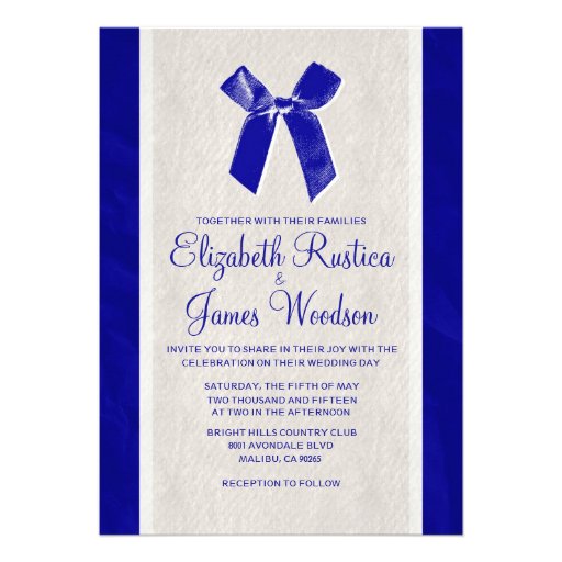 Royal Blue Vintage Bow & Linen Wedding Invitations