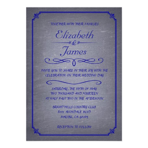 Royal Blue Vintage Chalkboard Wedding Invitations