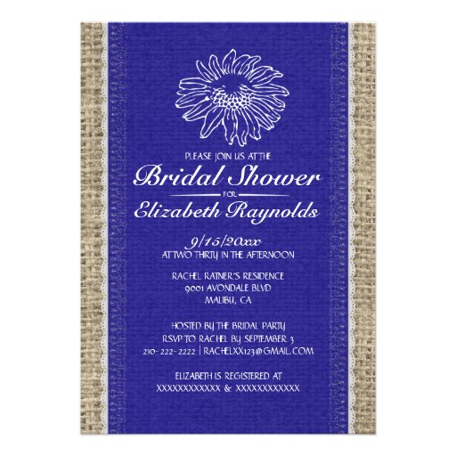 Royal Blue Vintage Lace Bridal Shower Invitations