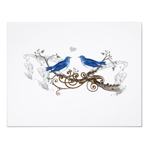 Royal Blue Vintage Love Birds Wedding RSVP Card
