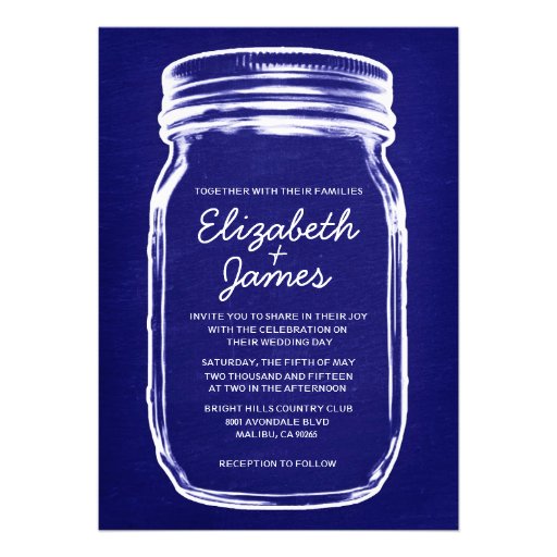 Royal Blue Vintage Mason Jar Wedding Invitations