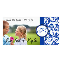 Royal Blue Vintage Modern Damask Save the Date Photo Cards