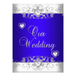 Royal blue Wedding Silver Diamond Hearts Custom Announcement