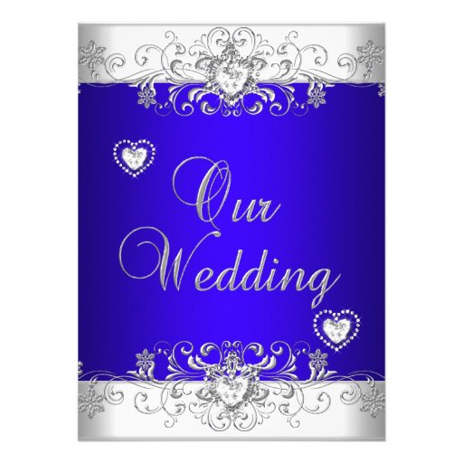 Royal blue Wedding Silver Diamond Hearts Custom Announcement