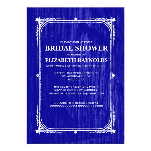 Royal Blue Western Barn Wood Bridal Shower Invites