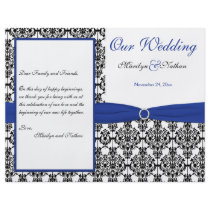 Royal Blue, White, Black Damask Wedding Program Personalized Flyer