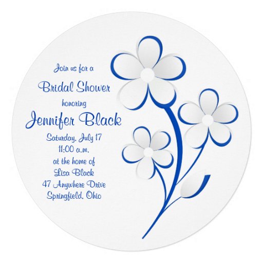 Royal Blue White Daisy Bridal Shower Invitation
