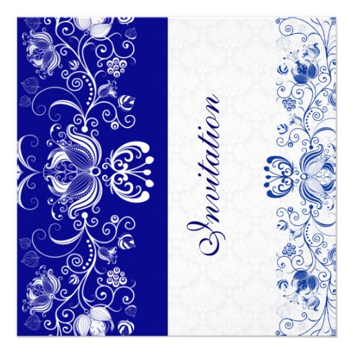 Royal Blue & White Damask Bridal Shower Invitation