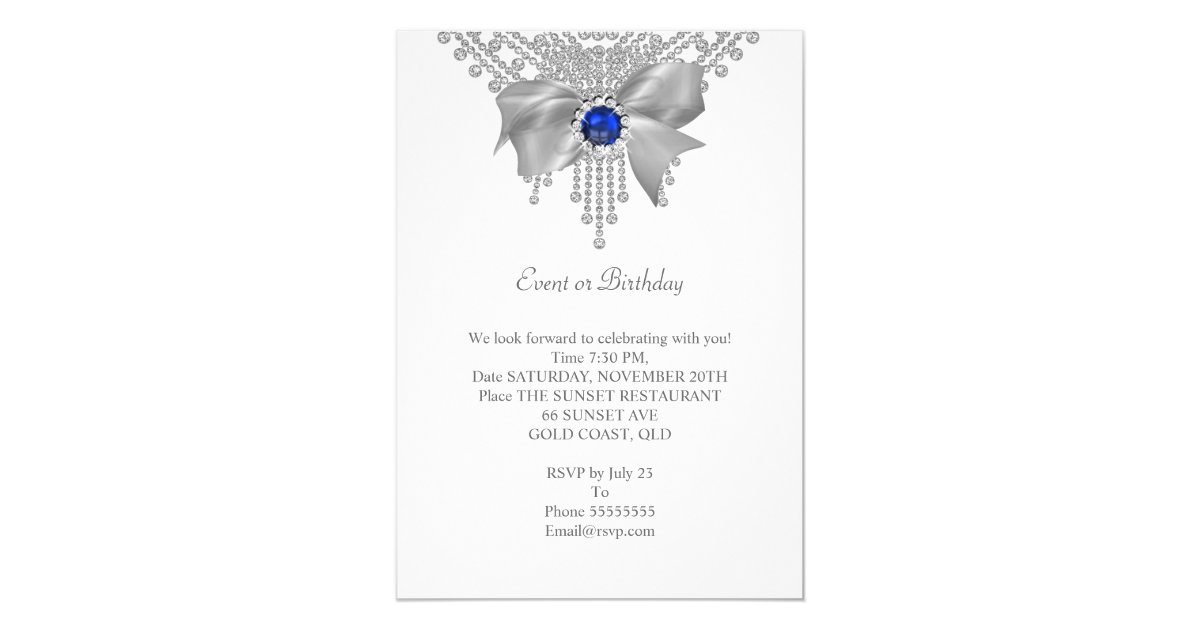 Royal Blue White Diamond Pearl Birthday Party Card Zazzle