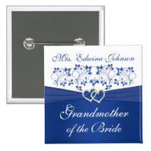 Royal Blue White Floral Grandmother of the Bride Pinback Button