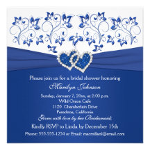 Royal Blue, White Floral Hearts Bridal Shower Custom Invites