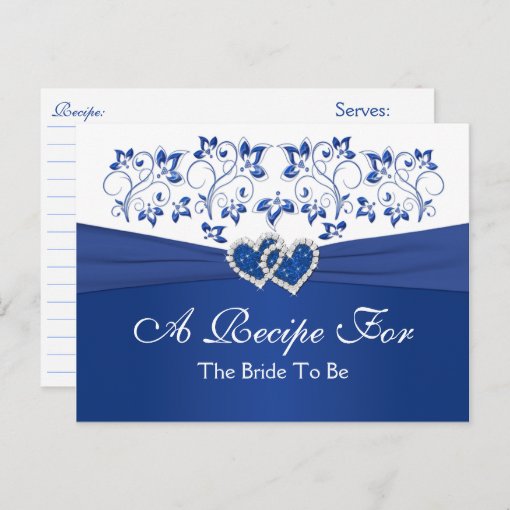 Royal Blue White Floral Hearts Recipe Card Zazzle