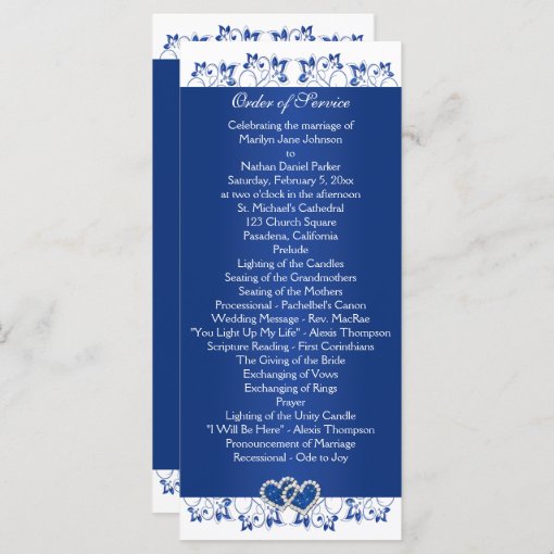 Royal Blue White Floral Hearts Wedding Program Zazzle