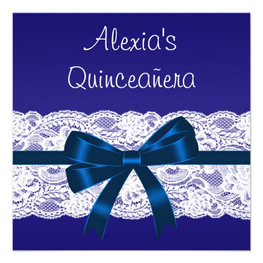 Royal Blue White Lace Quinceanera Personalized Invite