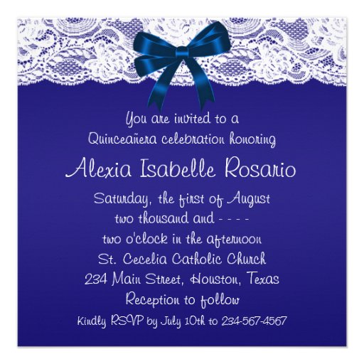 Royal Blue White Lace Quinceanera Personalized Invite