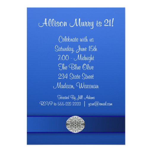 Royal Blue Womans 21st Birthday Party Custom Announcement