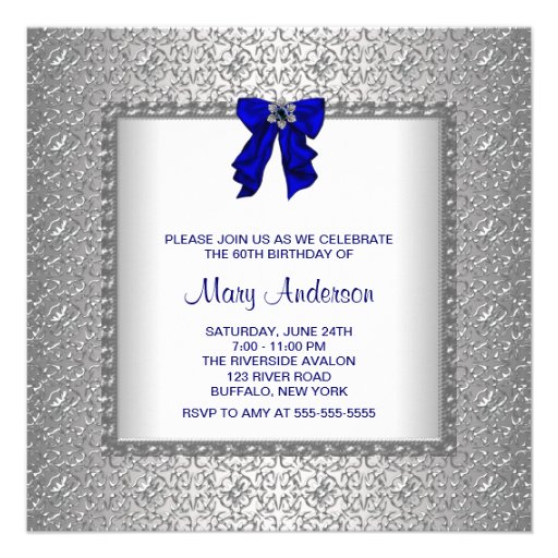 Royal Blue Womans 60th Birthday Party Custom Announcement