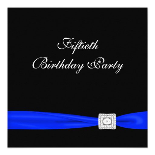 Royal Blue Womans Classy Black 50th Birthday Party Personalized Announcement