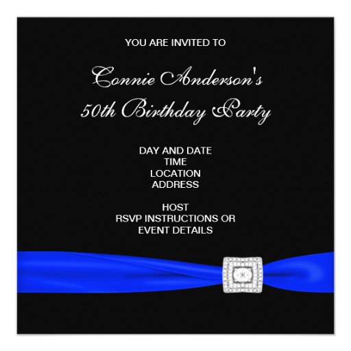 Royal Blue Womans Classy Black 50th Birthday Party Personalized Announcement