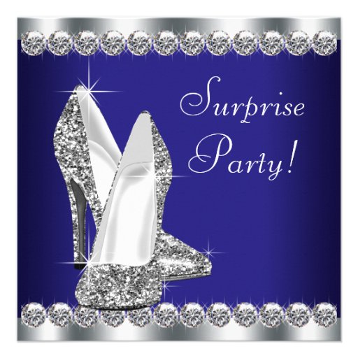Royal Blue Womans Surprise Birthday Party Invitations