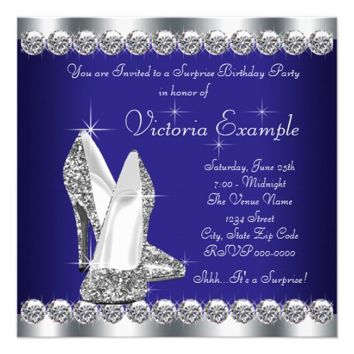 Royal Blue Womans Surprise Birthday Party Invitations