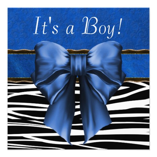 Royal Blue Zebra Baby Boy Shower Invitations