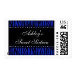 Royal Blue Zebra Diamonds Sweet 16 Birthday Postage Stamp