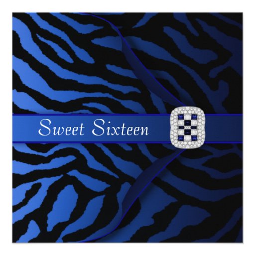 Royal Blue Zebra Sweet Sixteen Party Invitation