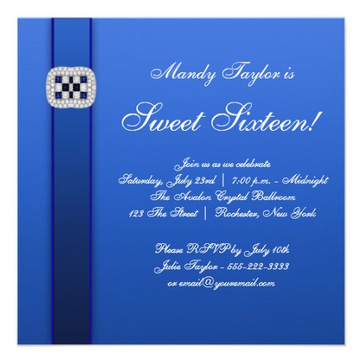 Royal Blue Zebra Sweet Sixteen Party Invitation