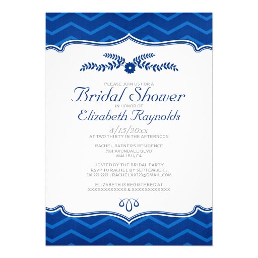 Royal Blue Zigzag Bridal Shower Invitations