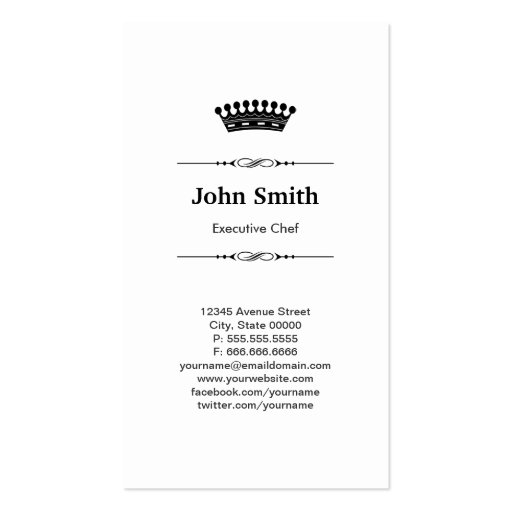 Royal Chef - Professional Modern Black White Business Cards (back side)