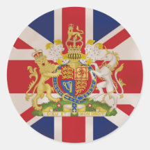 Royal Crest on the Union Jack Flag Round Sticker