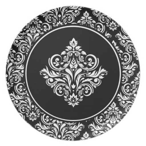 Royal Damask with Regal Black Damask Emblem Dinner Plate Zazzle