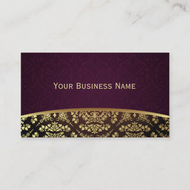 Royal Dark Purple Gold Damask Business Card Zazzle