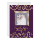 5x7 - Royal Luxurious Save The Date Photo Invitations. Make a lasting impression with this elegant Royal Luxurious Wedding Save The Date Photo Invitation featuring a gorgeous gold floral border on purple background and your precious photo in a gold frame, designed by Olympia. Classic and sophisticated yet contemporary at the same time. Design available in several background colors. Personalize it with your text For more options click on “Customize it”  to the right and choose your favourite color.. Find more of our wedding products  HERE 