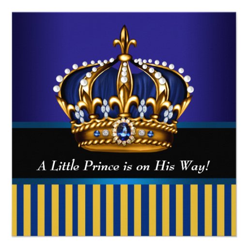 Royal Navy Blue Black Gold Prince Baby Boy Shower Custom Invite