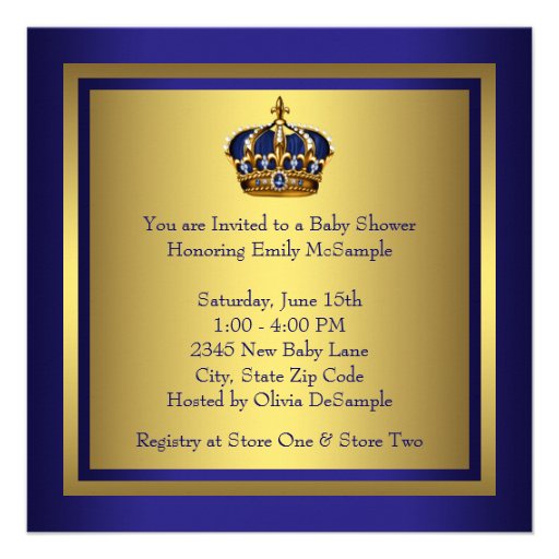 Royal Navy Blue Black Gold Prince Baby Boy Shower Custom Invite