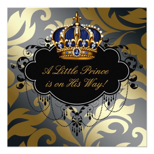 Royal Navy Blue Black Gold Prince Baby Boy Shower Invites