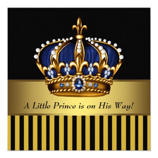 Royal Navy Blue Black Gold Prince Baby Boy Shower Personalized Invite