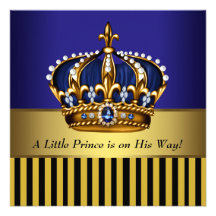Royal Navy Blue Black Gold Prince Baby Boy Shower Invitation