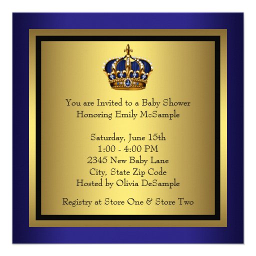 Royal Navy Blue Black Gold Prince Baby Boy Shower Invitation