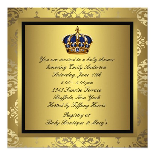 Royal Navy Blue Black Gold Prince Baby Boy Shower Custom Invite